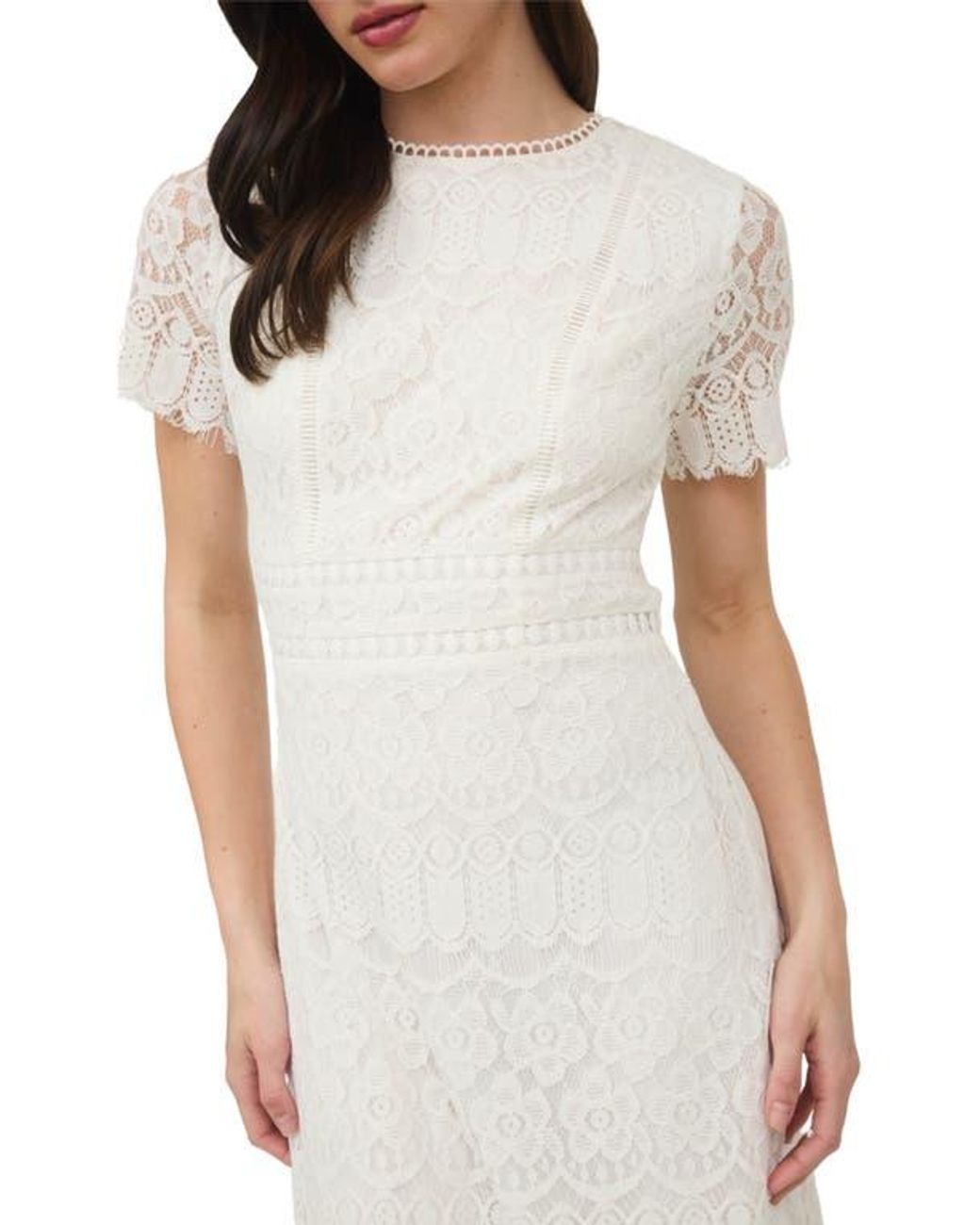 chinese dress ladies Blue Multi Scallop Cutout Floral Lace Dress main image 1