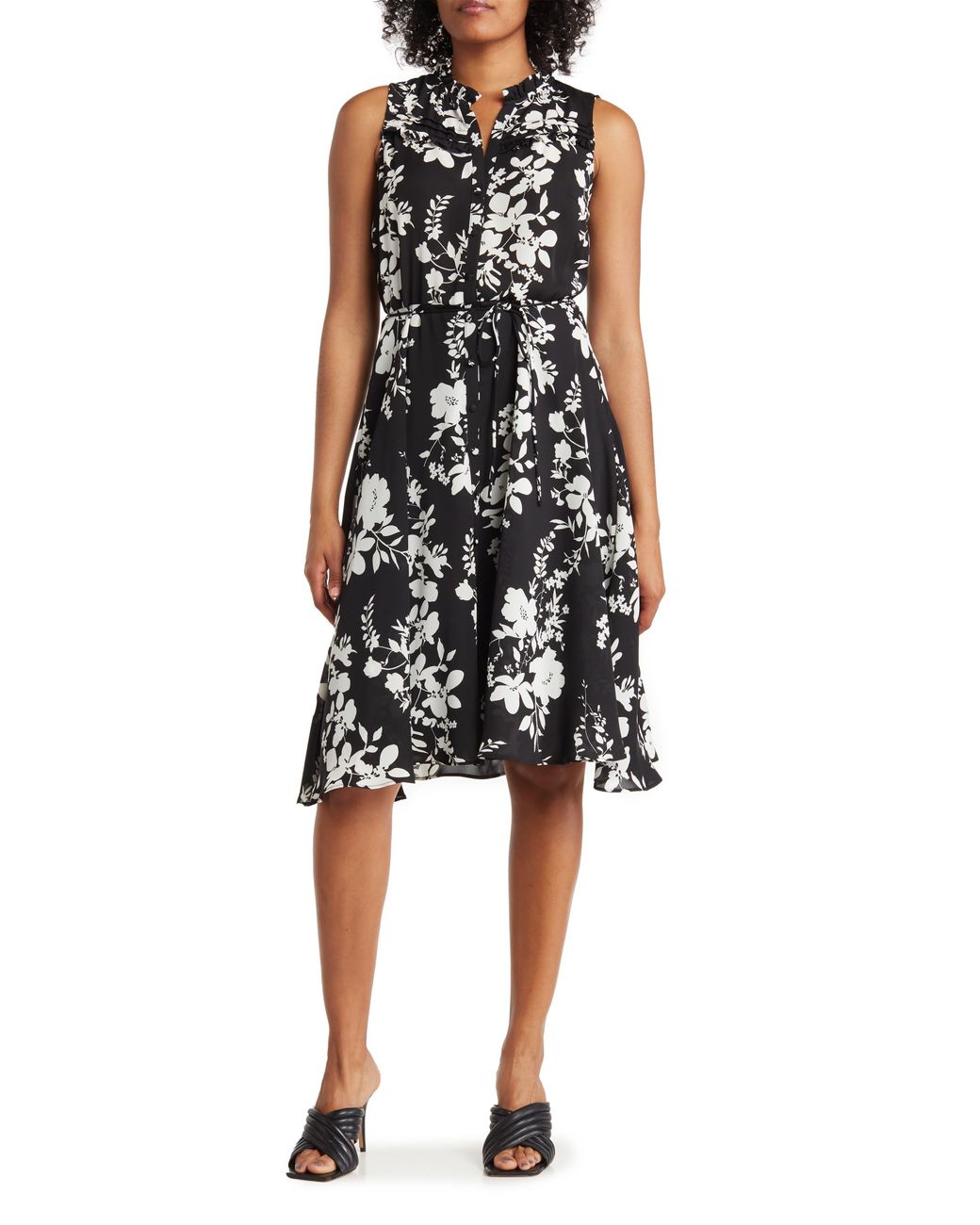 Ellen Tracy Floral Sleeveless Midi Dress in Black | Lyst