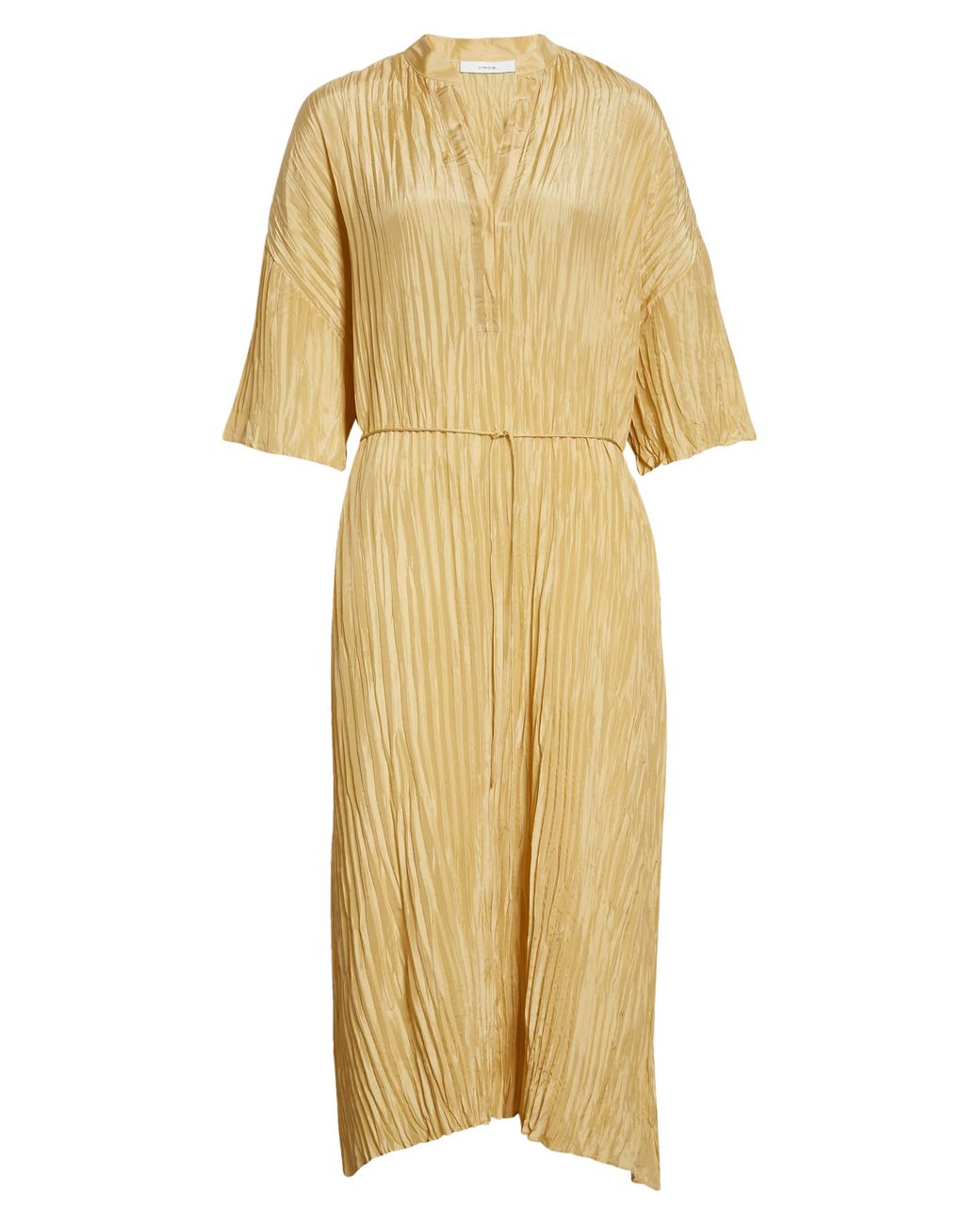 Vince Crushed Satin Dress in Yellow | Lyst