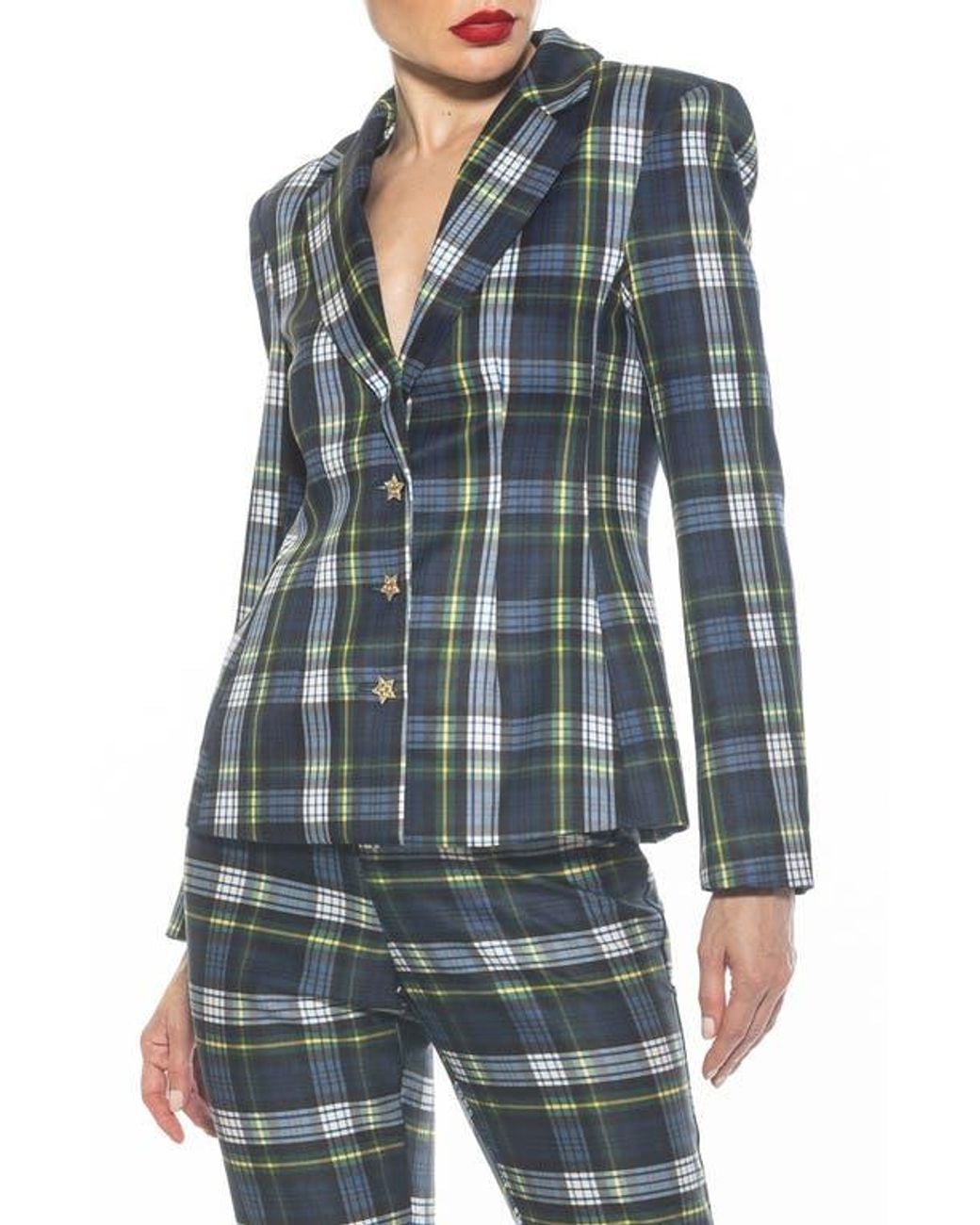 Alexia Admor Blue Star Button Plaid Blazer