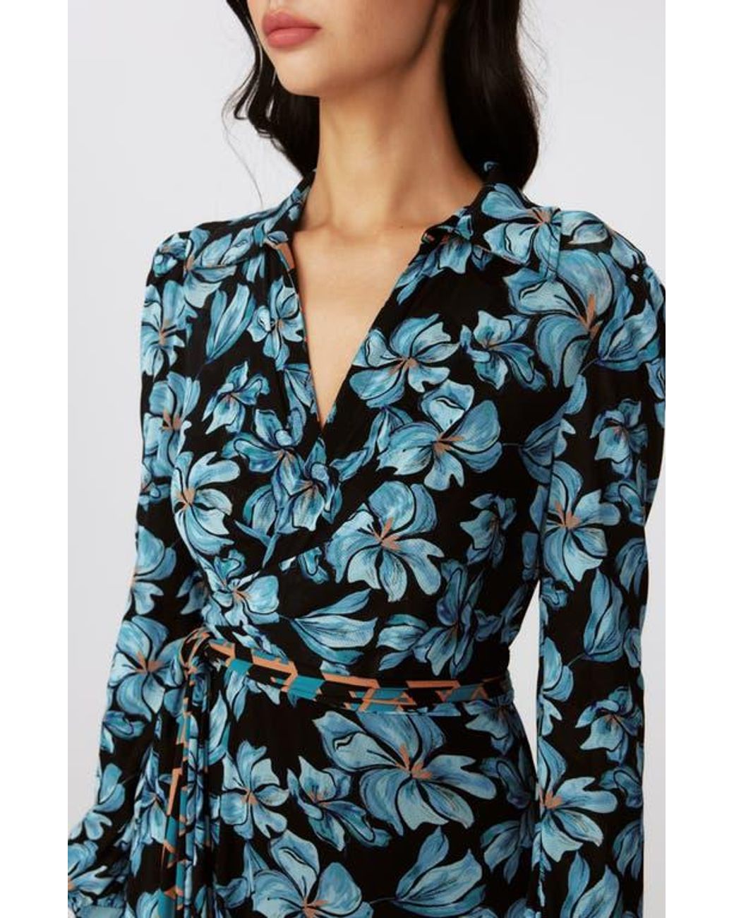 Diane von Furstenberg Blue Phoenix Reversible Long Sleeve Midi Dress