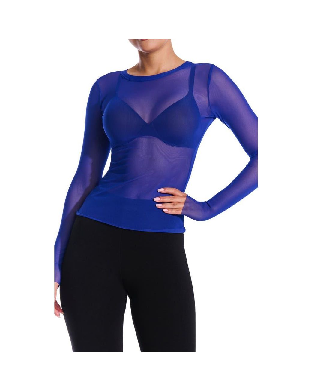 blue sheer long sleeve top
