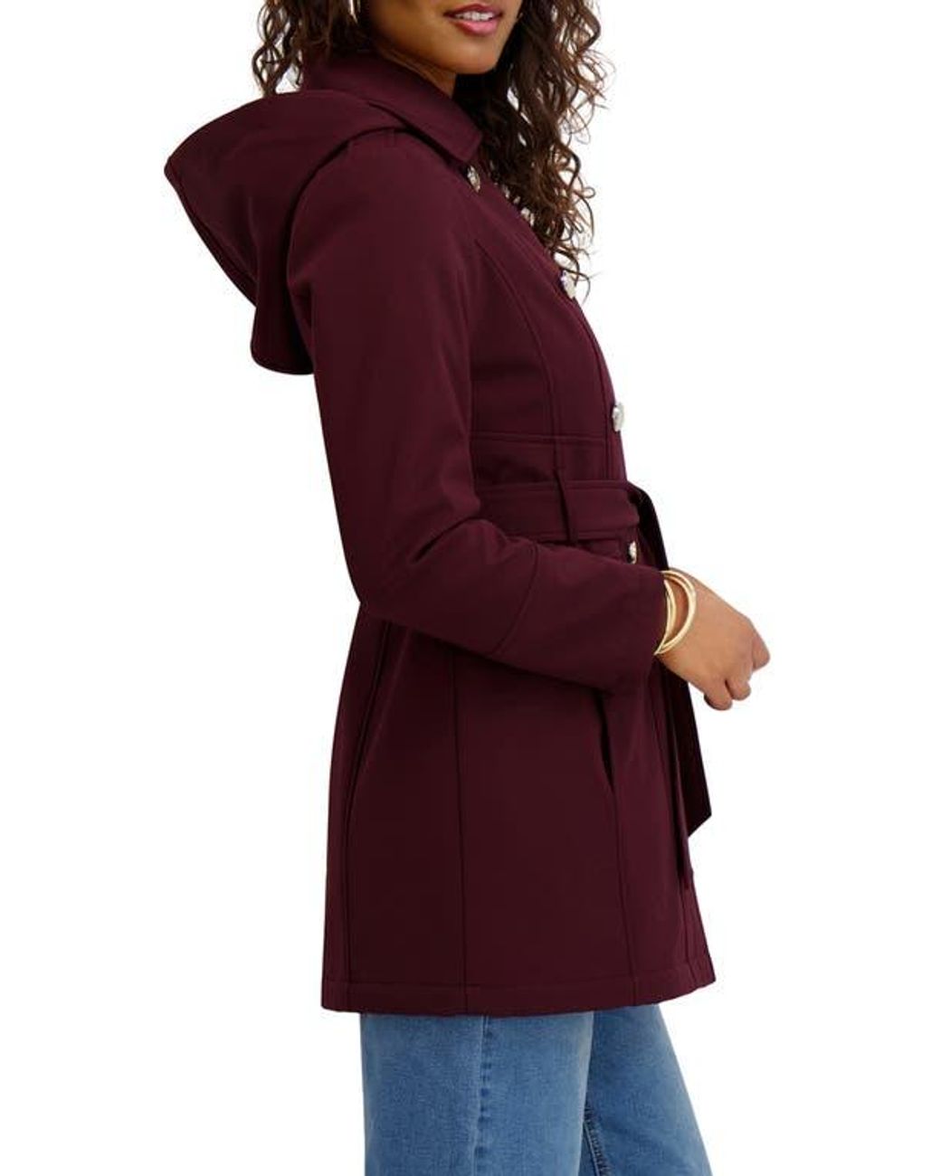 Kensie Red Hooded Double Breasted Soft Shell Jacket