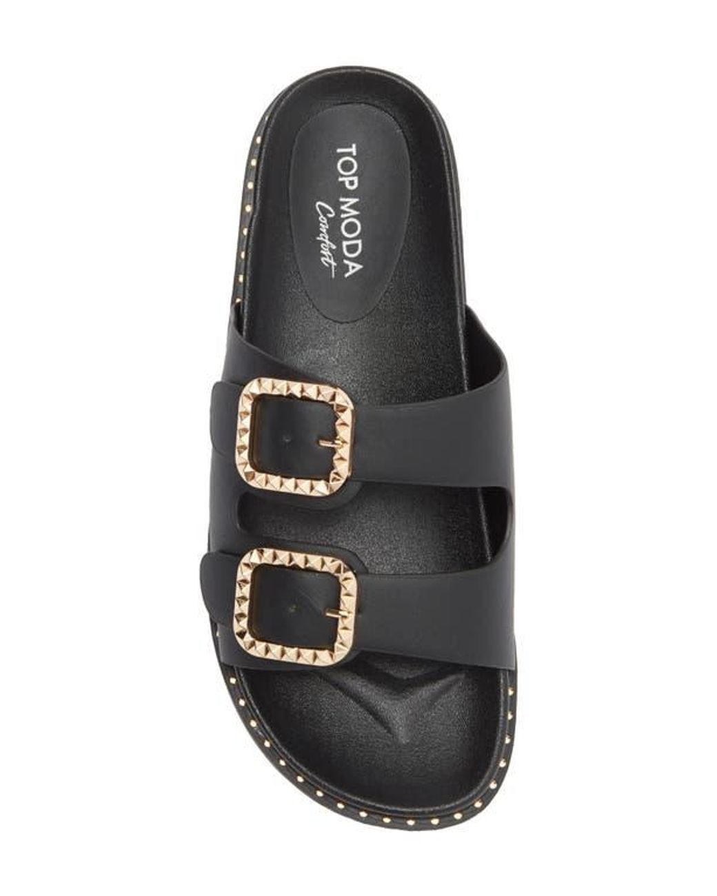 Top Moda Black Sailor Double Strap Slide Sandal