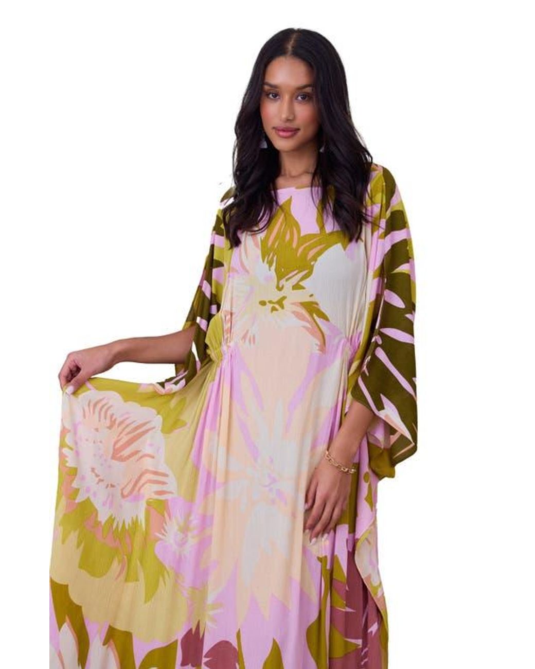 Saachi Pink Botanical Print Maxi Caftan