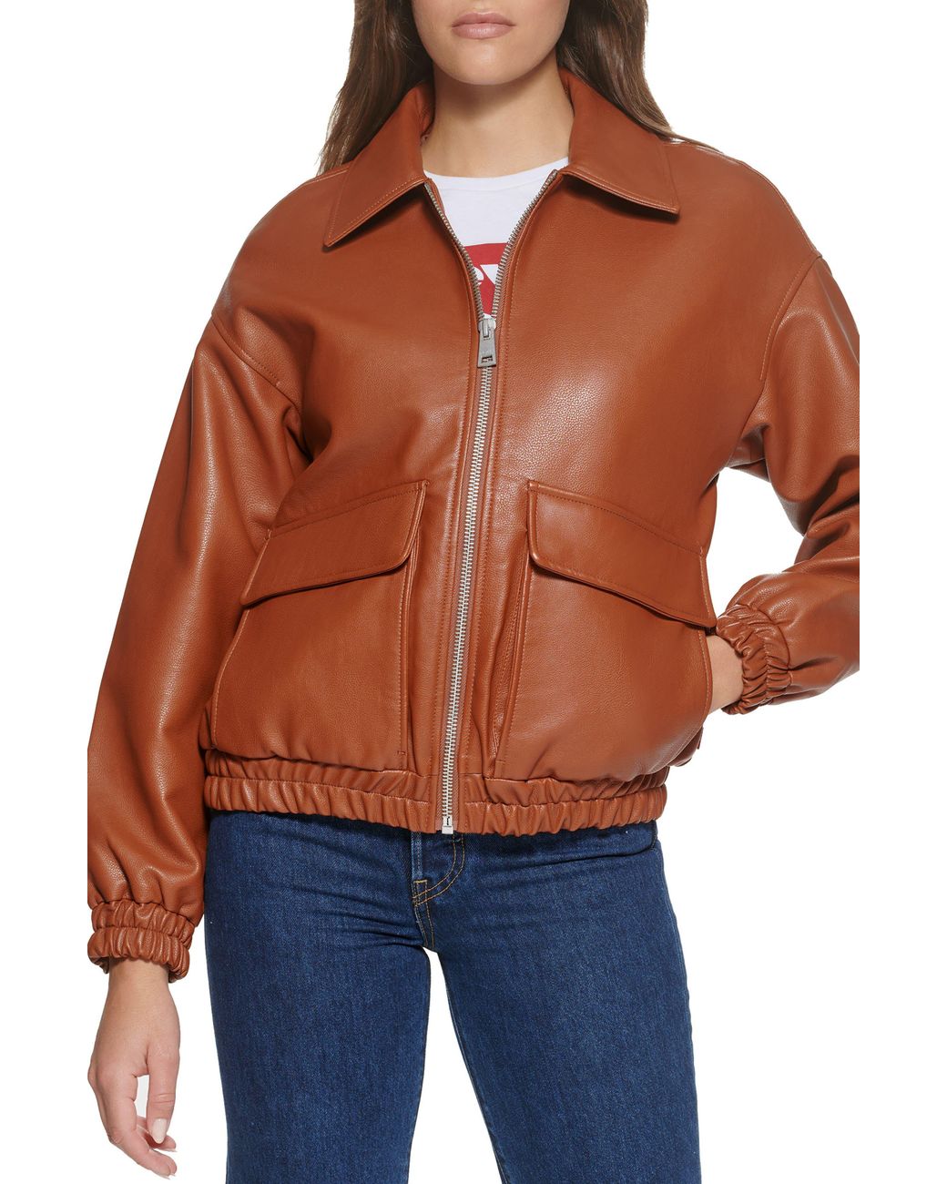 Levi's Levis® Faux Leather Dad Bomber Jacket In Camel At Nordstrom Rack