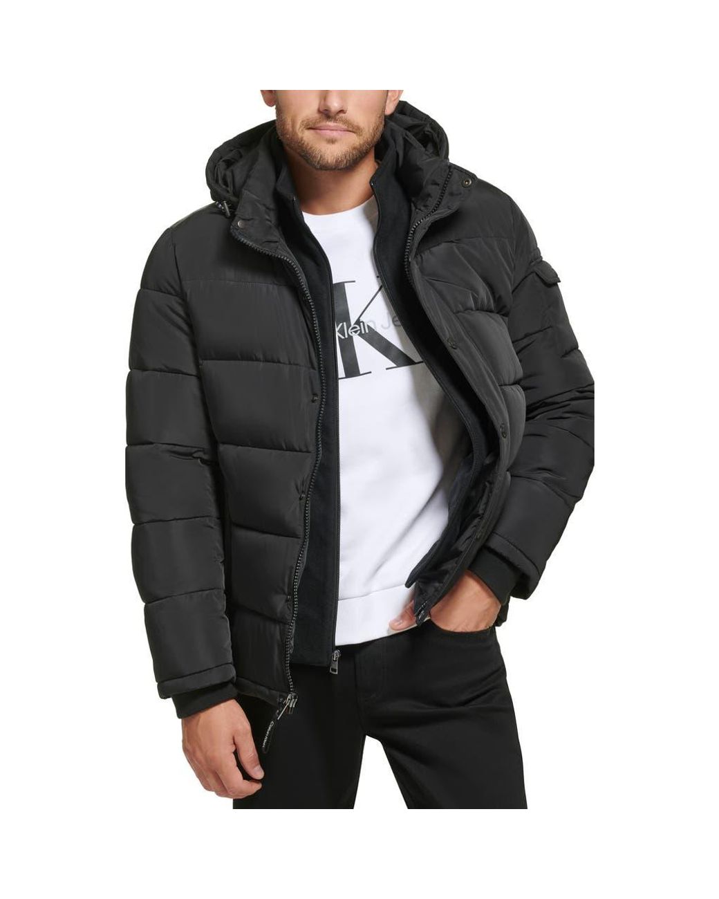 Calvin Klein Water Resistant Fleece Bib Puffer Jacket in Black for Men Lyst