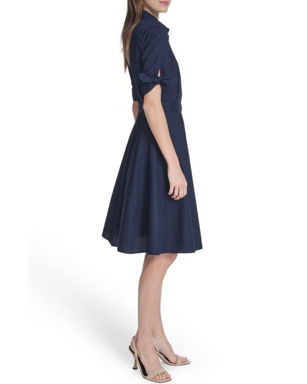 Calvin Klein Blue Solid Cotton Shoulder Tie Shirtdress