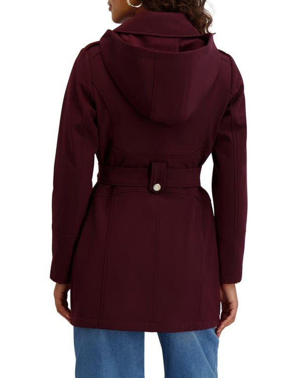 Kensie Red Hooded Double Breasted Soft Shell Jacket