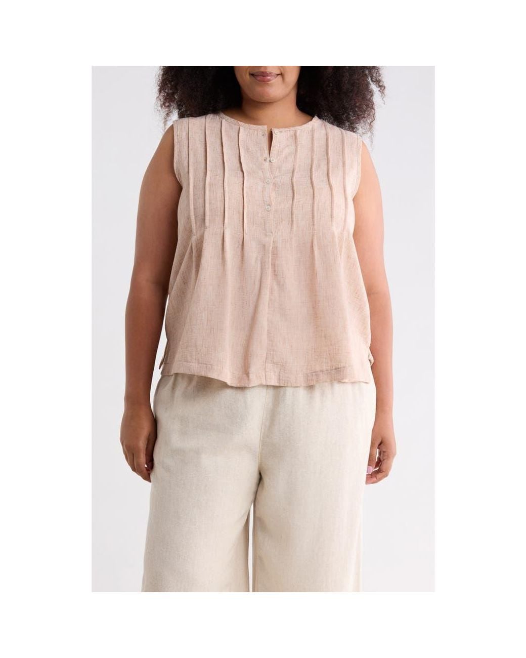 Max Studio Pink Crinkle Pintuck Top