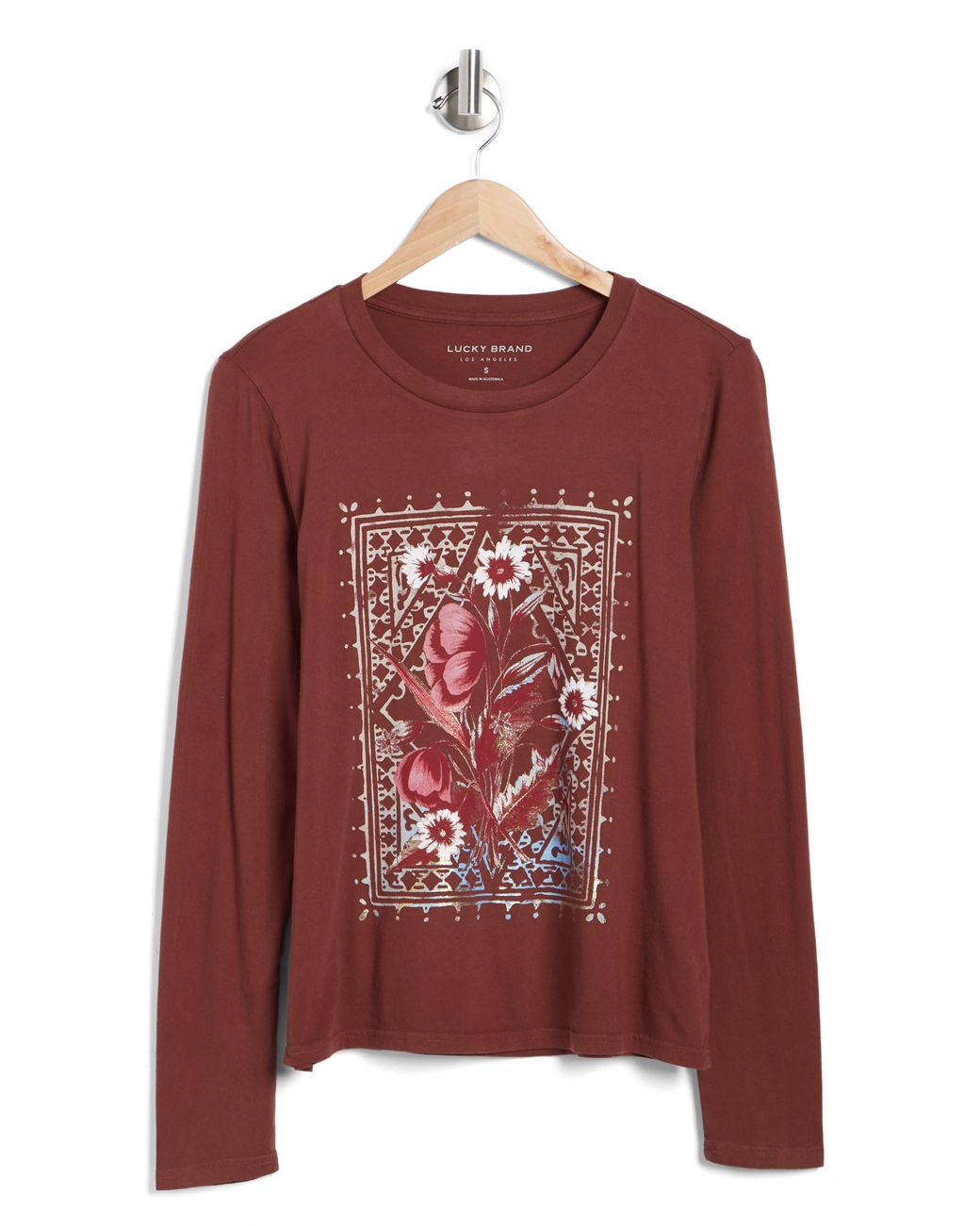 Lucky Brand Tapestry Floral Long Sleeve Cotton Graphic T-shirt in Red