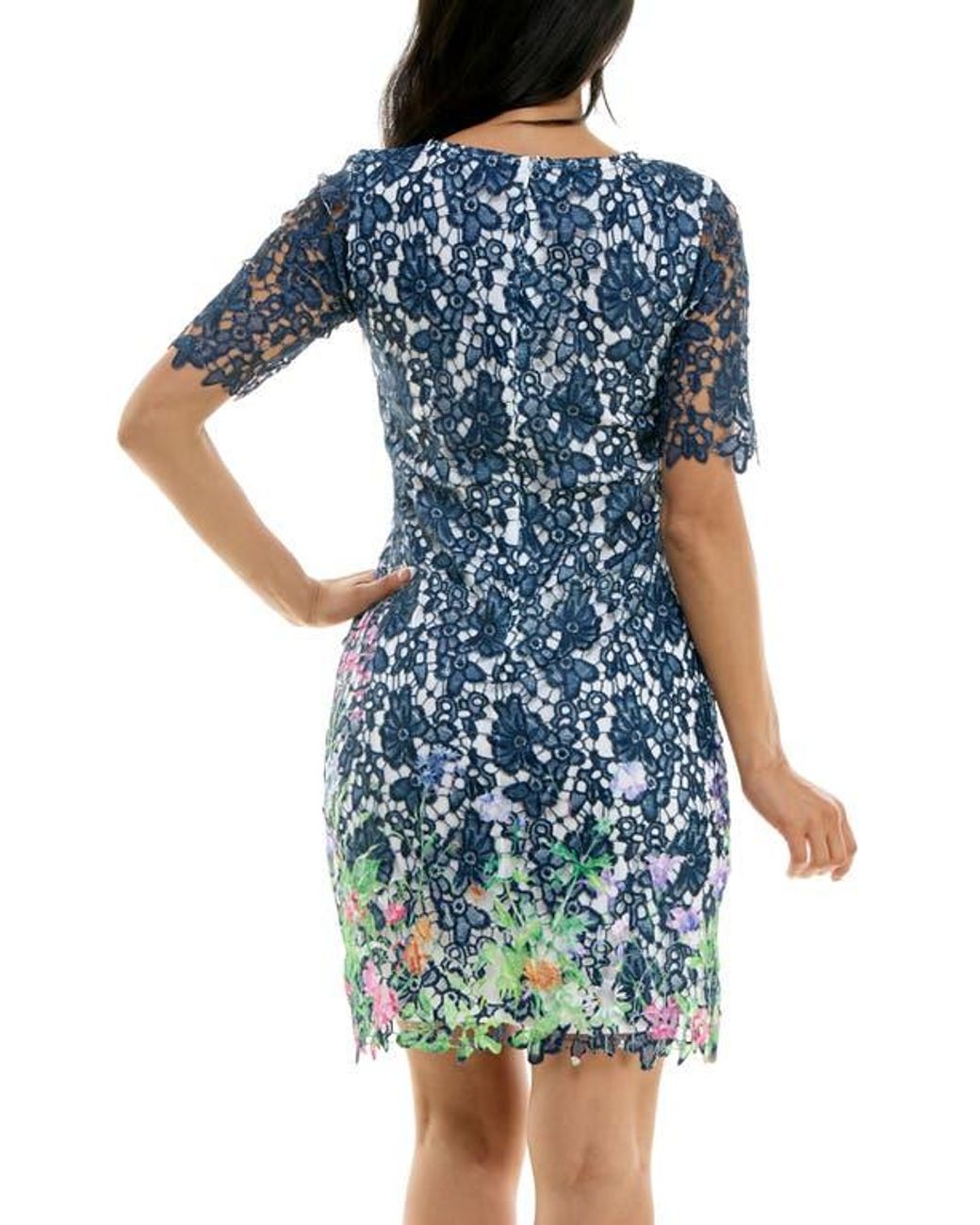 women's nina leonard floral lace sheath cocktail dress Nina Leonard Women's Elbow Sleeve Lace Dress, Red, Large