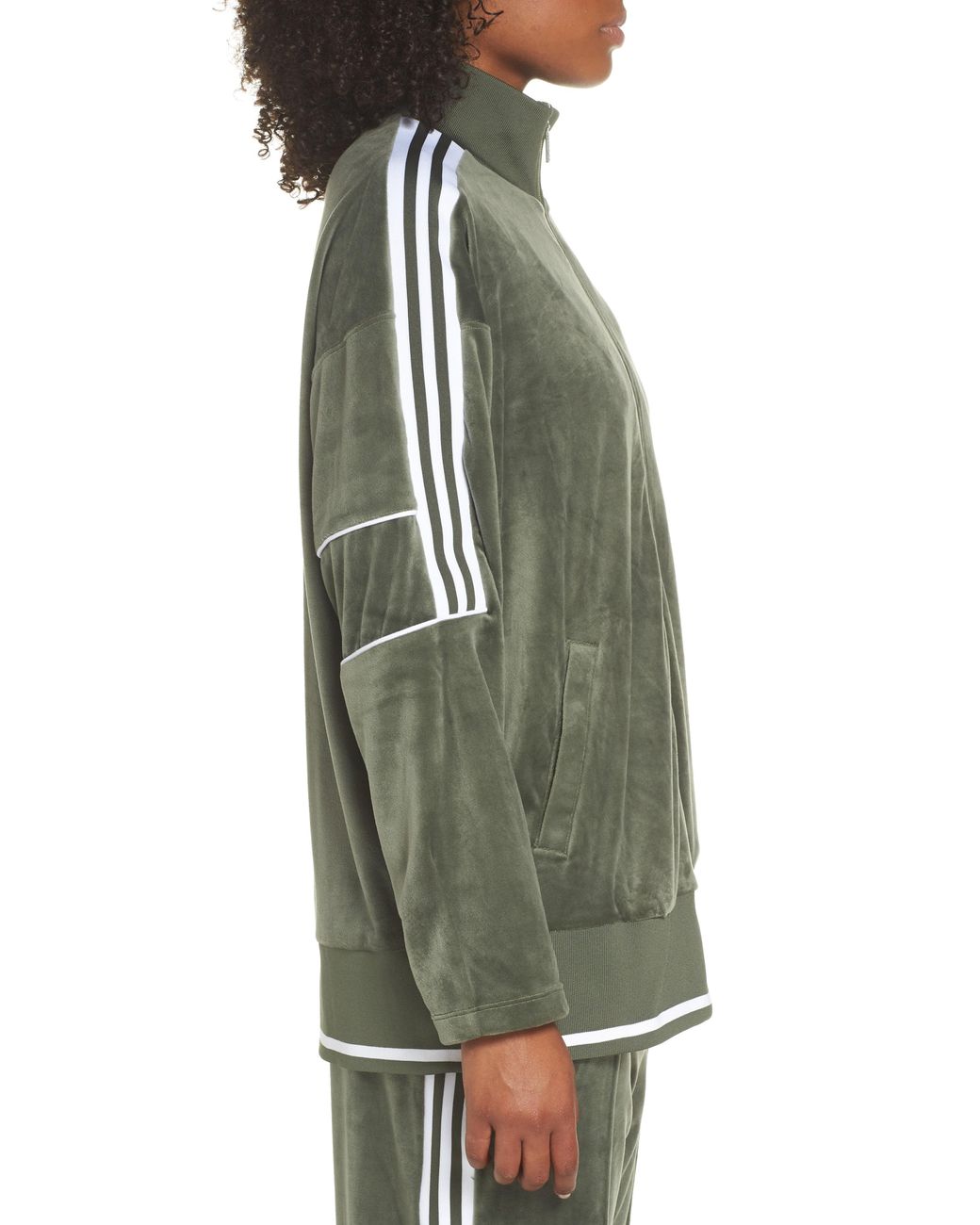 adidas | Striped Track Green Stretch-velvet in Jacket Lyst