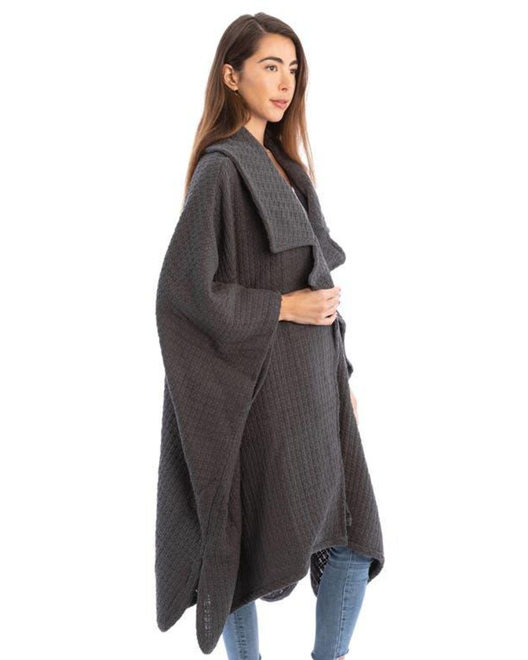 Saachi Gray Waffle Drape Jacket