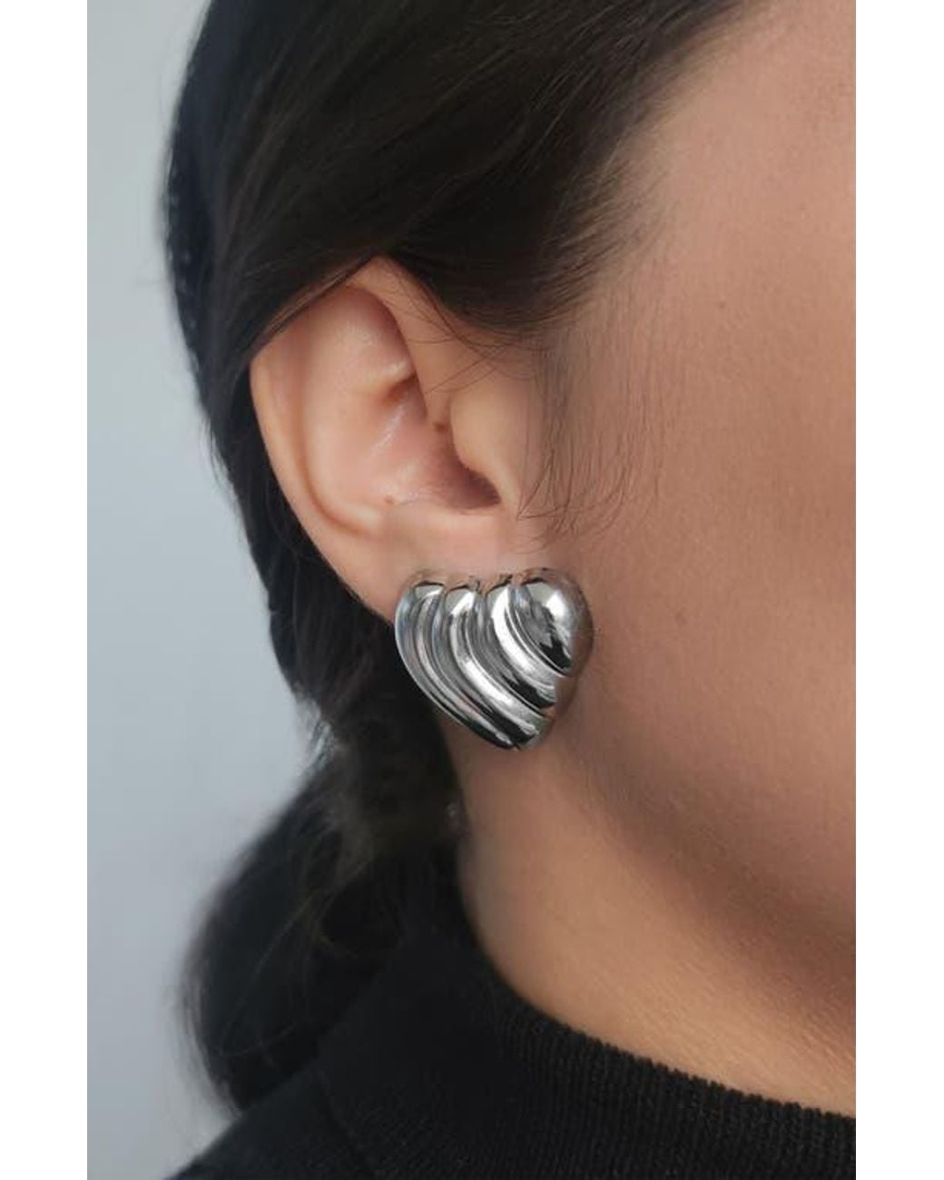 Adornia White Statement Heart Stud Earrings
