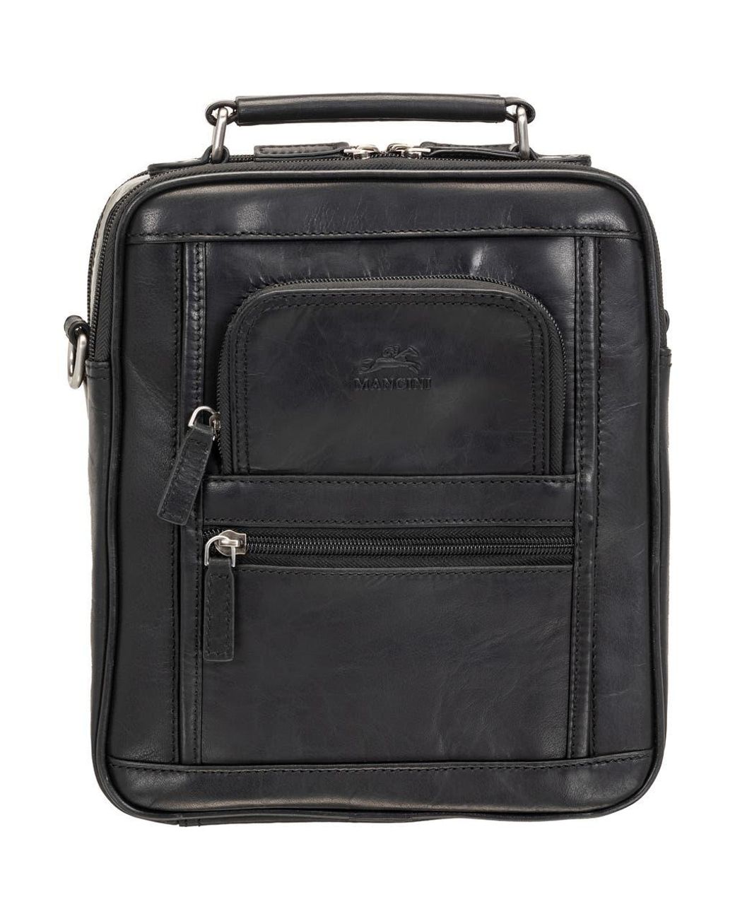 Mancini Black Buffalo Double Compartment Bag for men