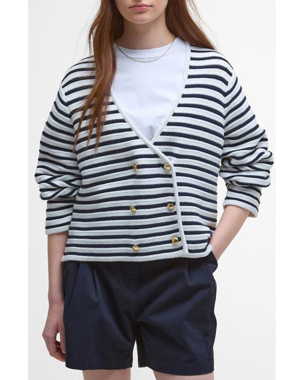 Barbour Blue Abby Double Breasted Knit Jacket