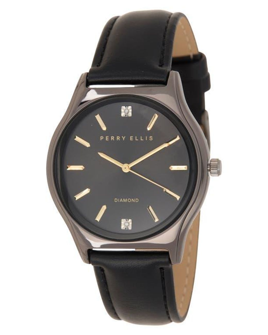 Perry Ellis Diamond Slim Faux Leather Strap Watch, 41Mm in Black for ...