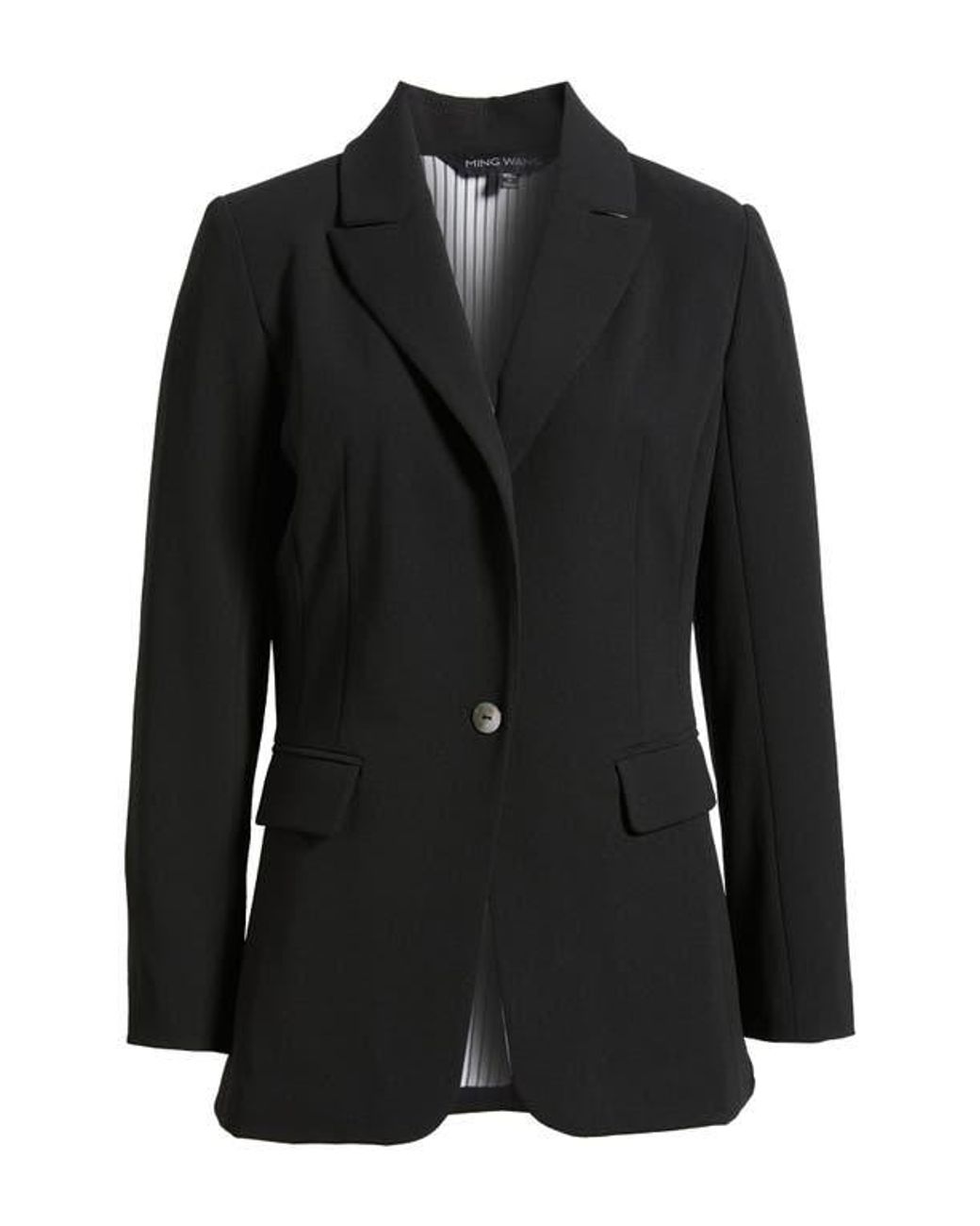 Ming Wang Black X Tanya Foster Deco Crepe One-Button Blazer