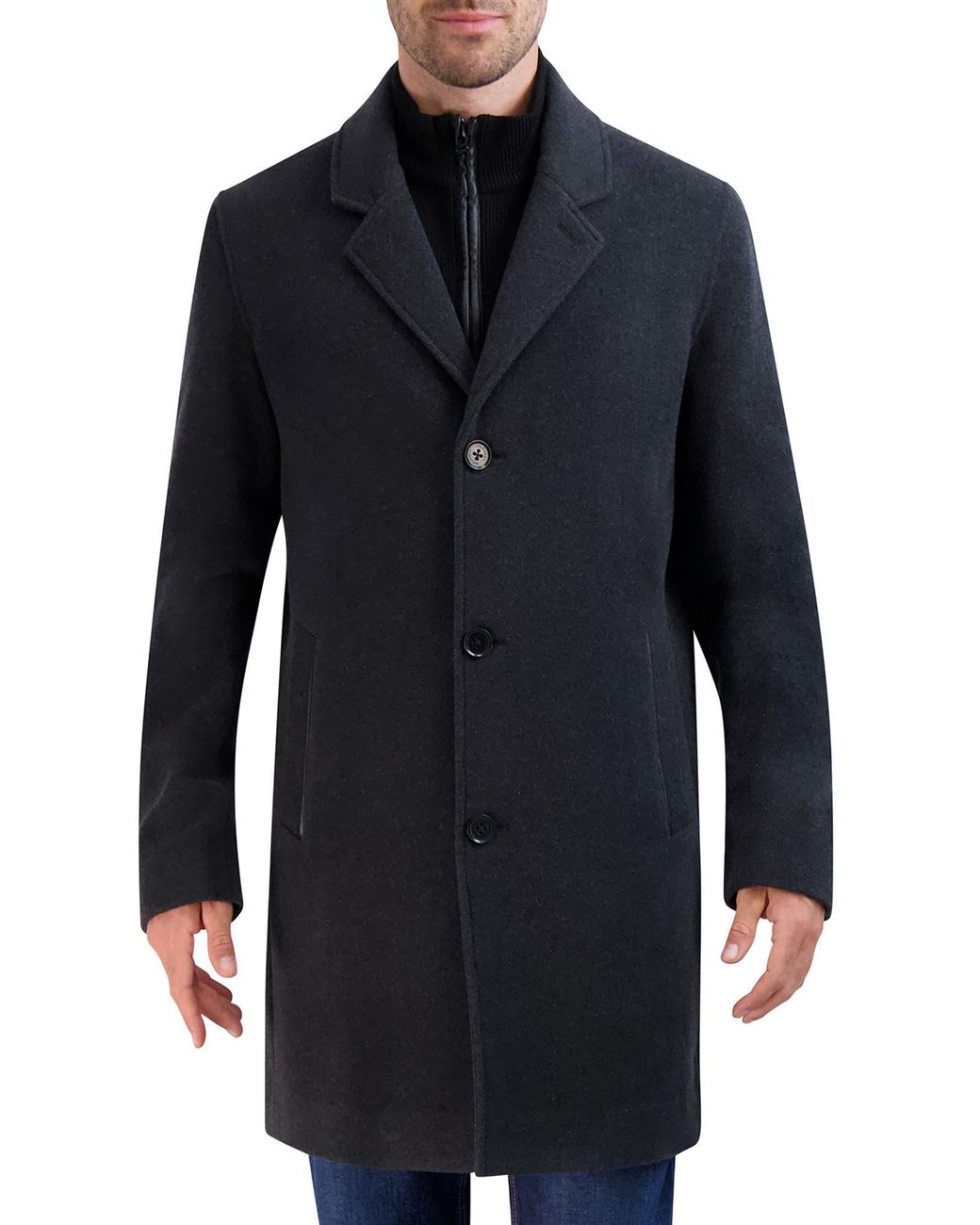 Classic wool blend car top coat with inset bib