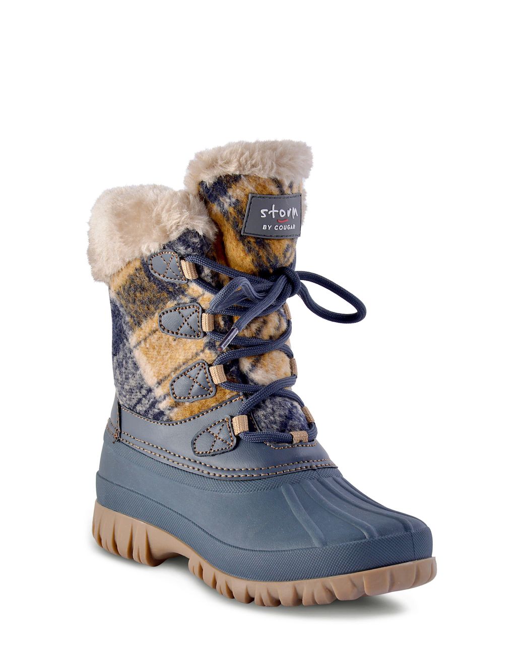 Cougar Shoes Cuddle Faux Shearling Trimmed Duck Boot In Navy tan