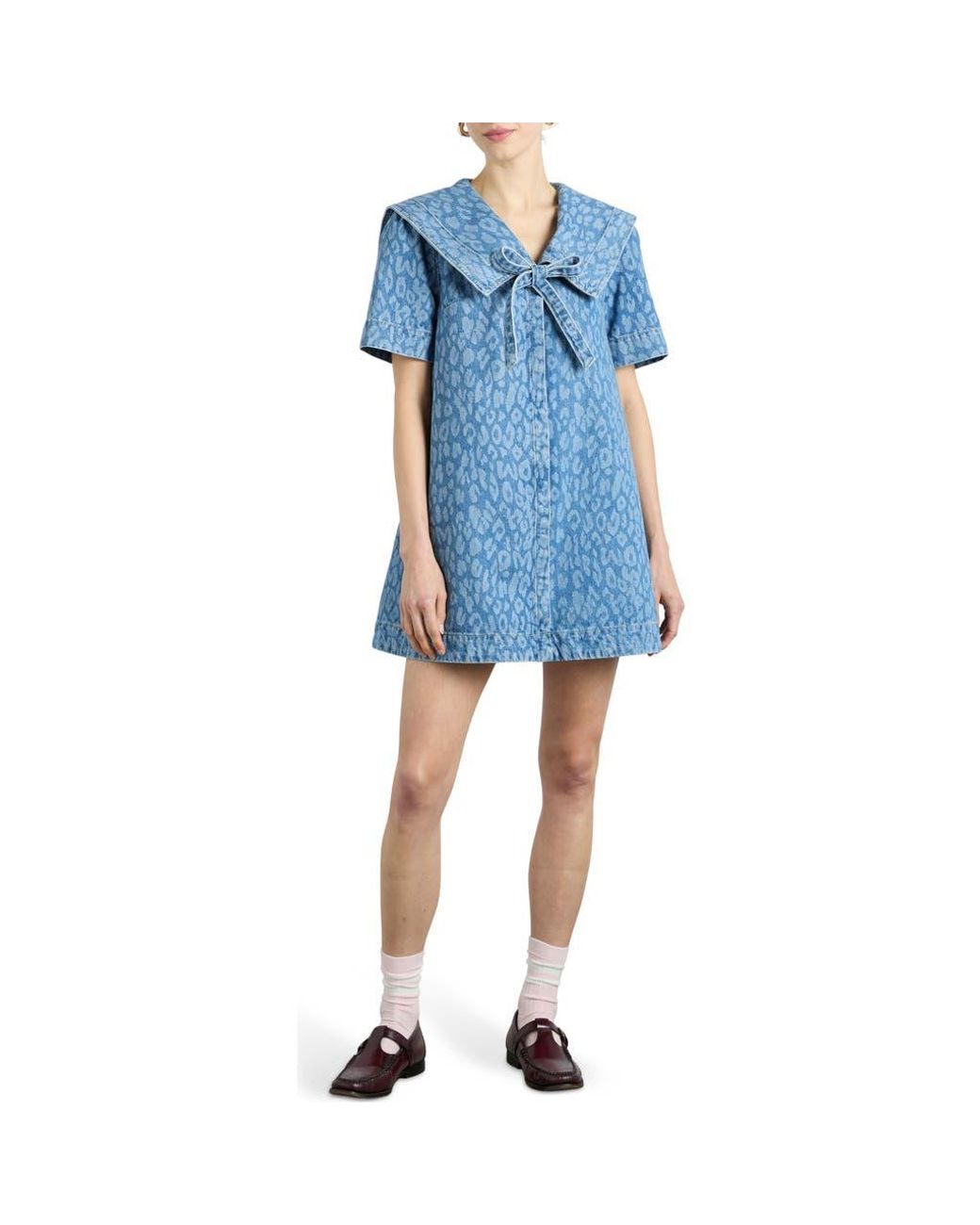 goldie dress denim leopard laser Damson Madder Goldie Leopard Denim Mini Dress In Leopard Laser - 60% Off