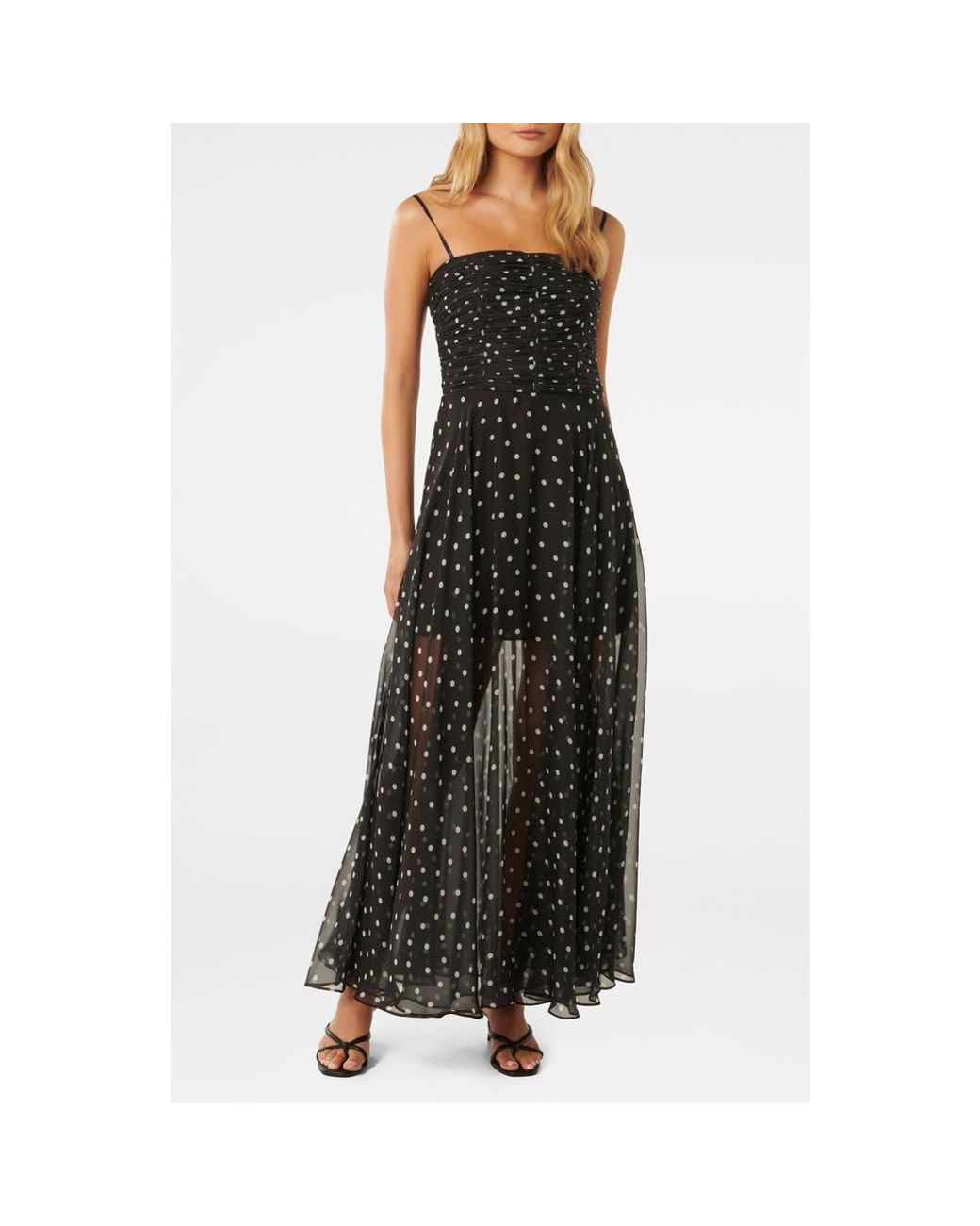 EVER NEW Brandy Polka Dot Sheer Skirt Maxi Dress in Black | Lyst