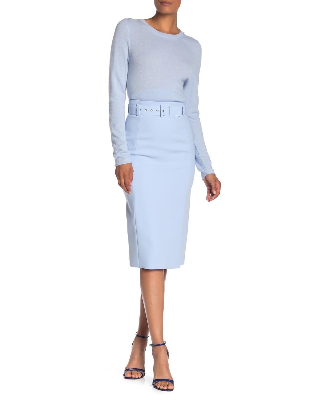 BOSS by HUGO BOSS Vrima Belted Pencil Midi Skirt in Blue | Lyst