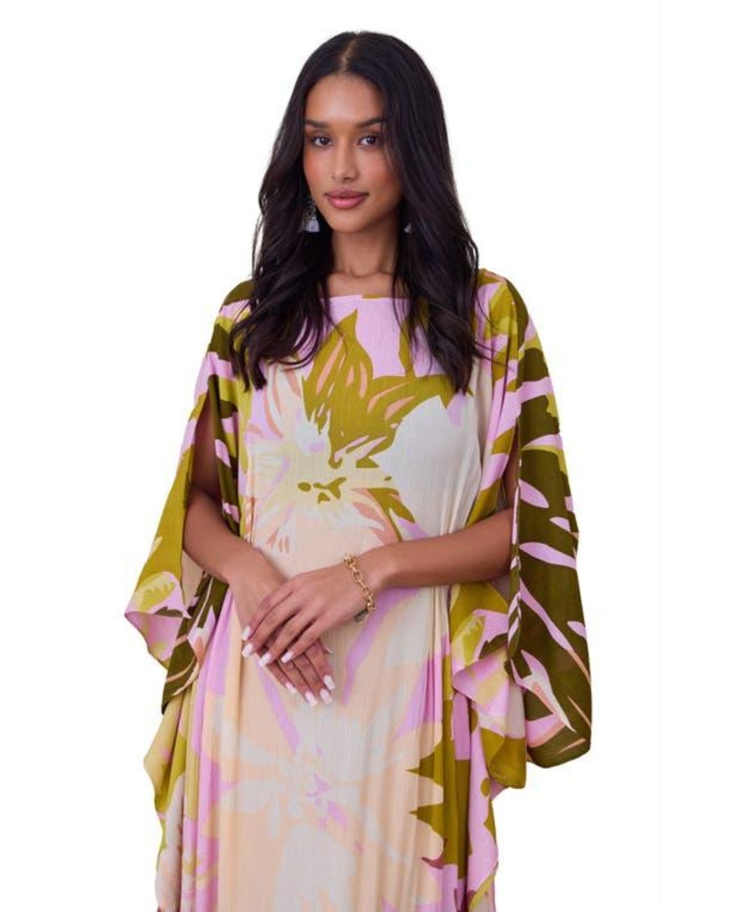 Saachi Pink Botanical Print Maxi Caftan