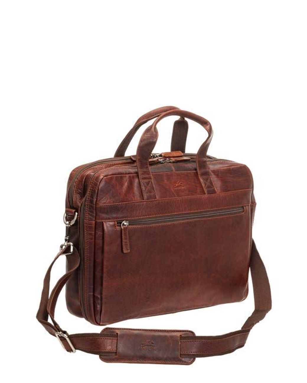Mancini Brown Double Compartment Leather Briefcase for men