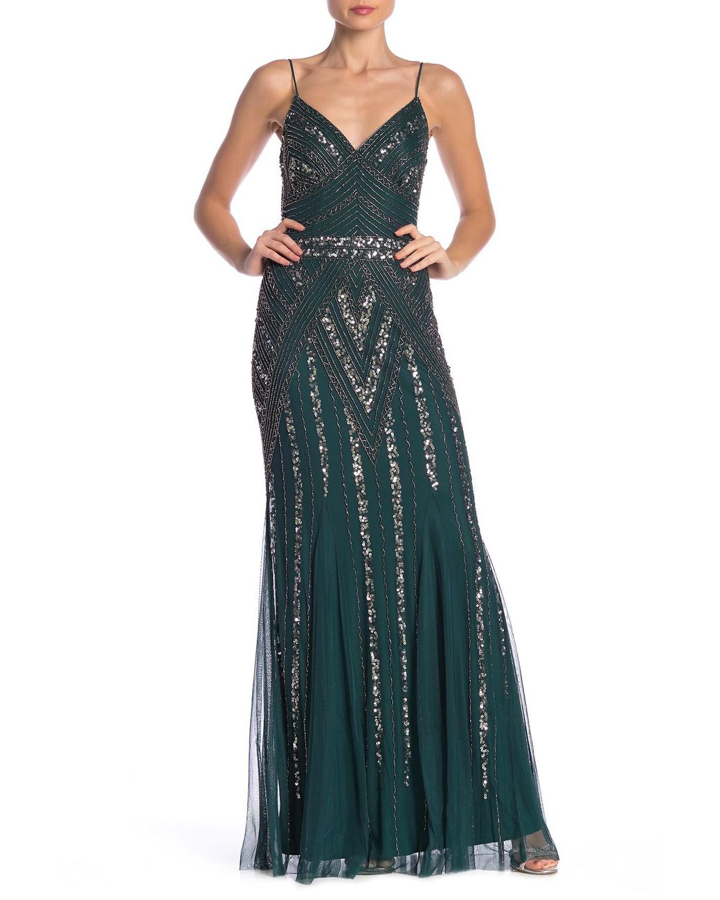 Marina v top neck beaded gown
