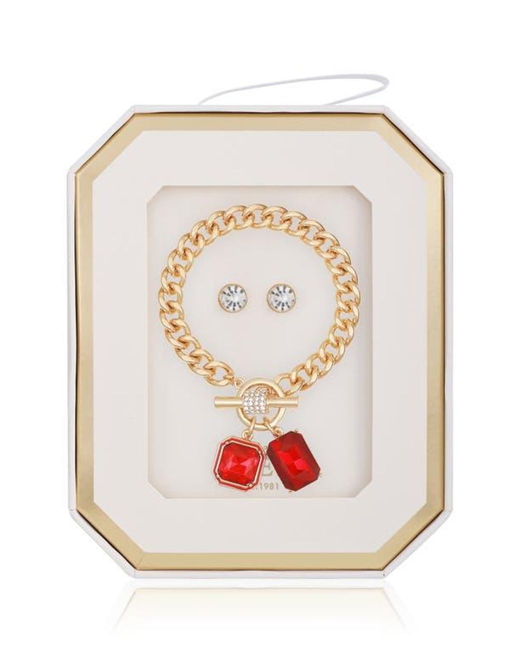 Guess White Toggle Bracelet & Stud Earrings Set