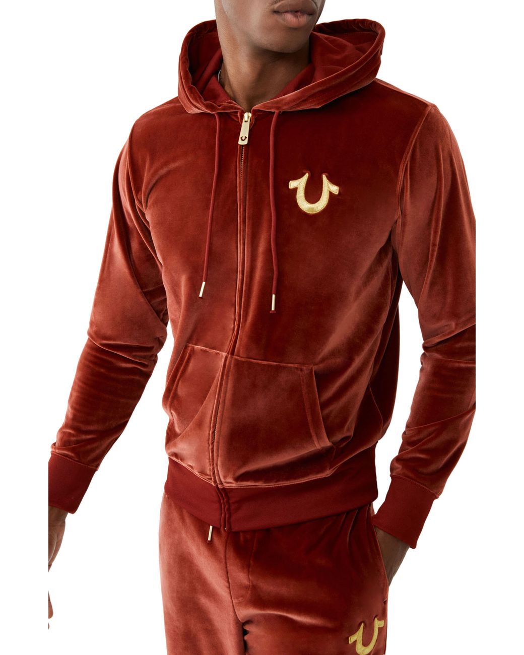 True Religion Velour Zip Front Drawstring Hoodie In Syrah At Nordstrom Rack  in Red for Men | Lyst