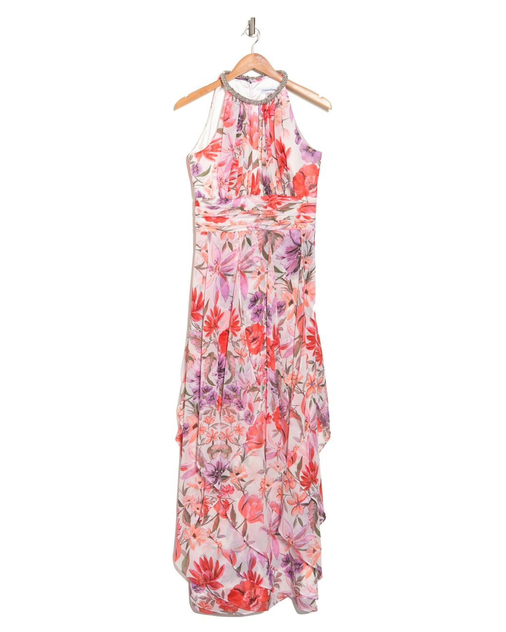 Calvin Klein Floral Ruffle Halter Gown In Sunset Multi At Nordstrom ...