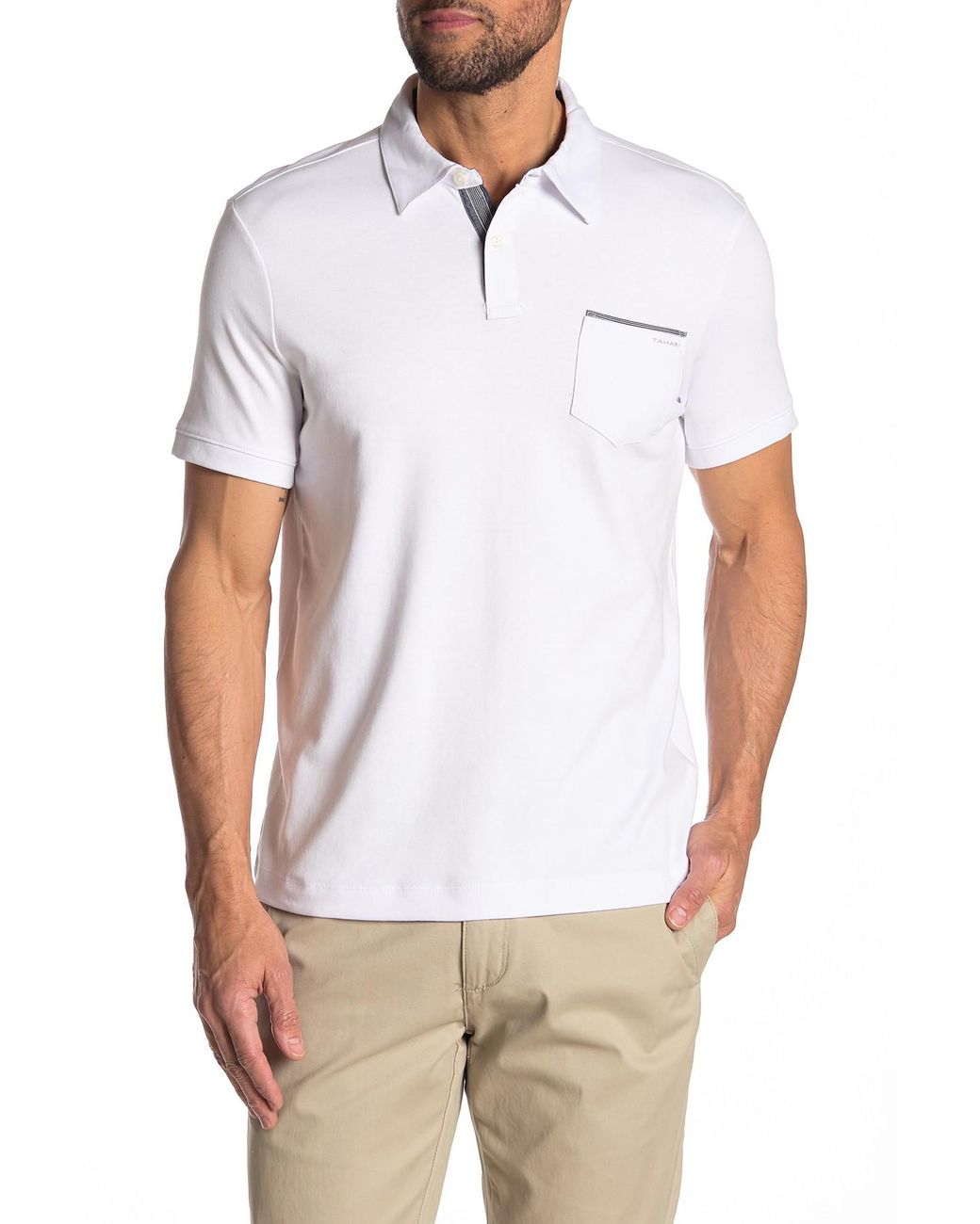 Tahari Cotton Pocket Polo Shirt in White for Men | Lyst