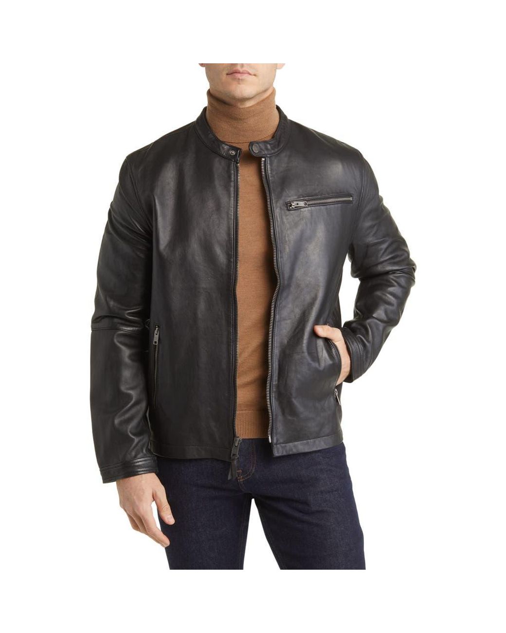 Frye Cafe Racer Leather Jacket in Black for Men Lyst