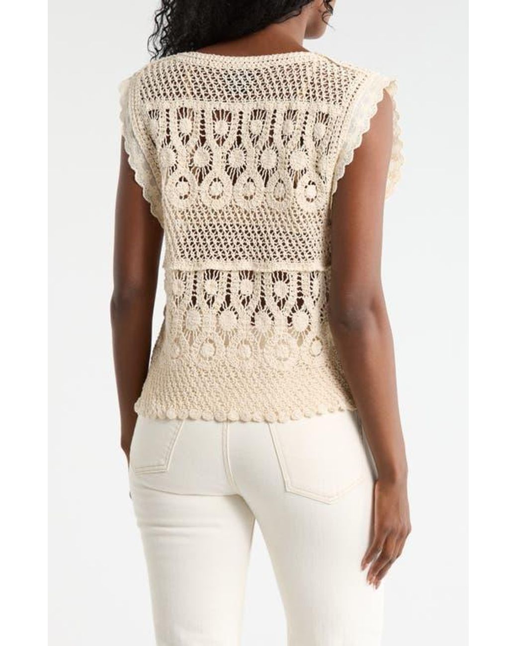 Forgotten Grace Natural Crochet Button Tank