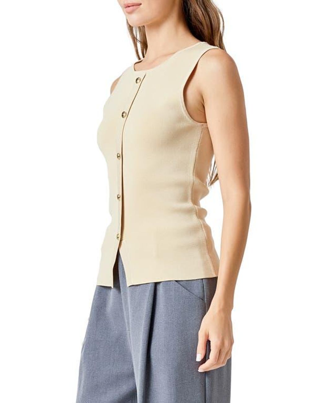 Endless Rose Natural Knit Button-Up Vest