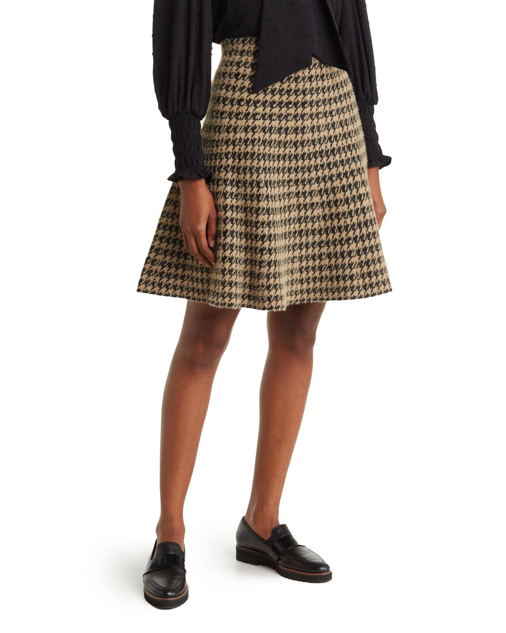 Max Studio Houndstooth Sweater Miniskirt In Black/camel Herringbone At