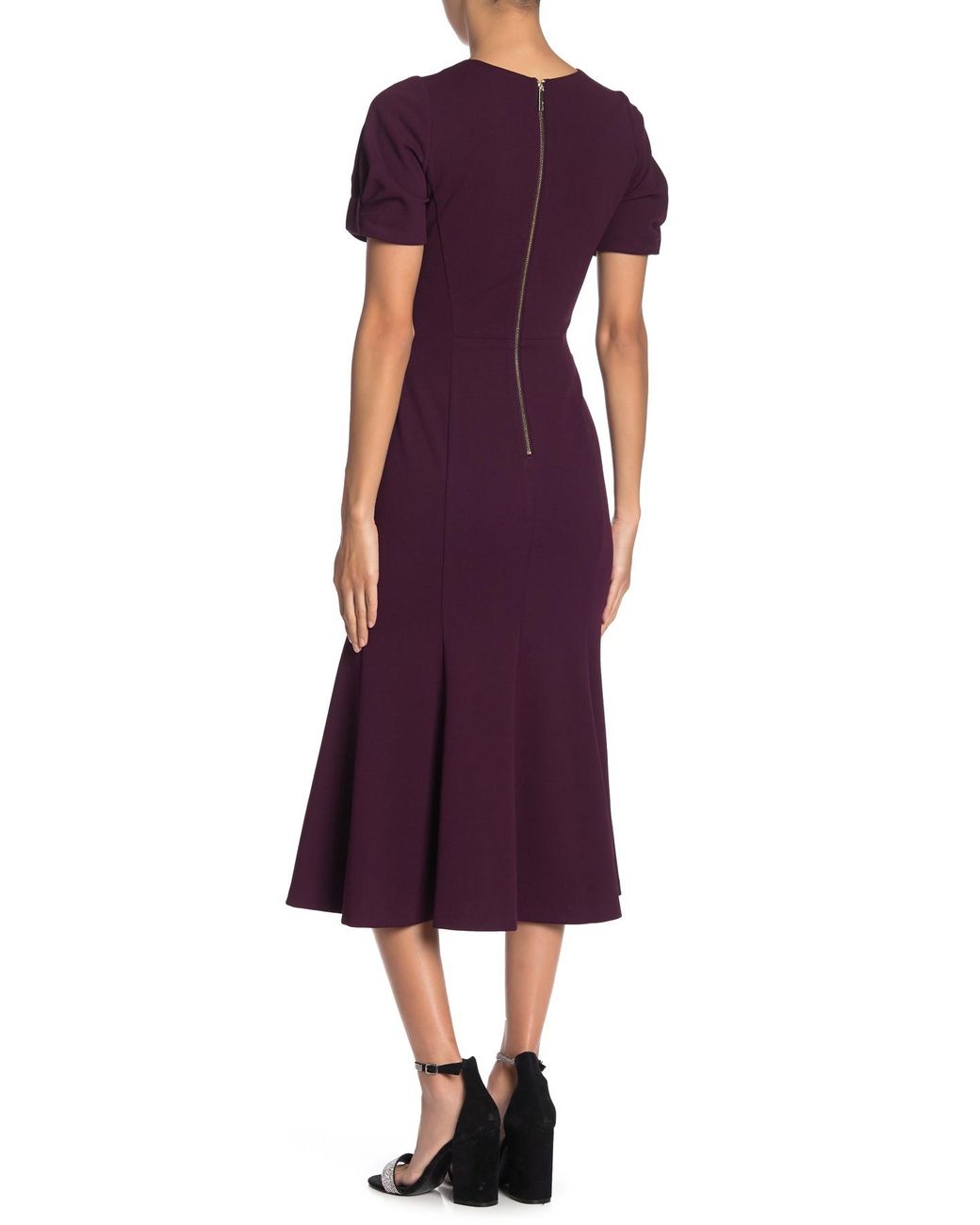 Calvin Klein Bow Sleeve Trumpet Midi Dress in Purple | Lyst