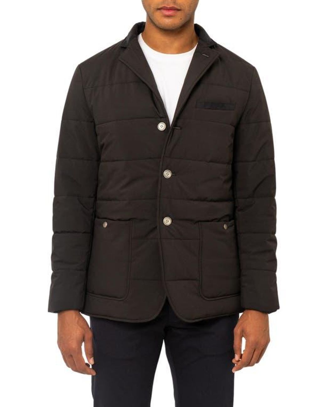 PINOPORTE Black Quilted Button-Front Jacket for men