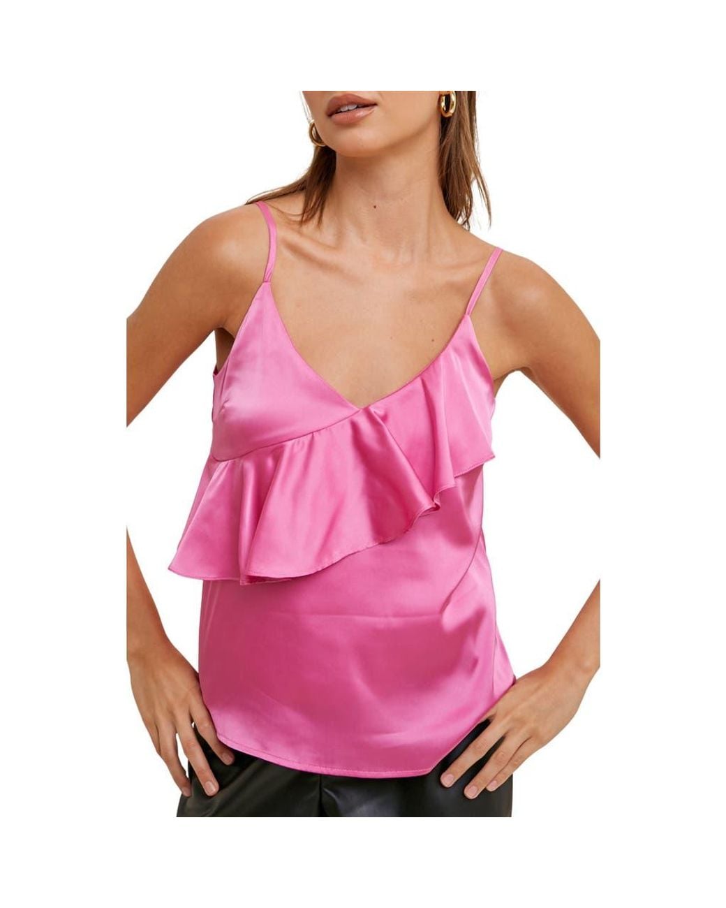 Wishlist Pink Ruffle Satin Cami