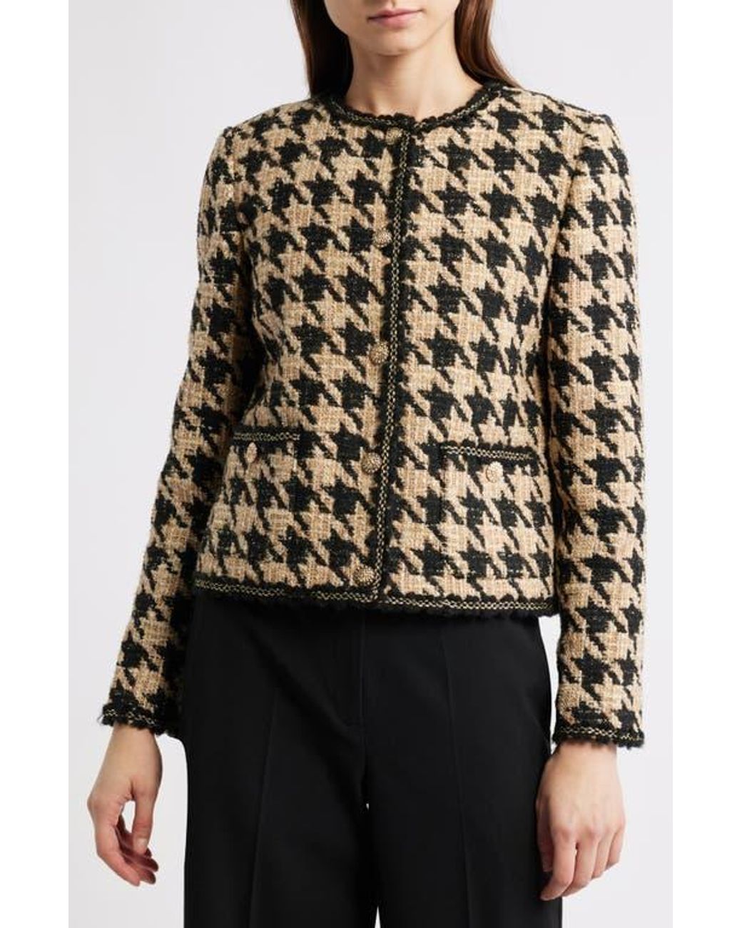Tahari Black The Juno Metallic Houndstooth Jacket