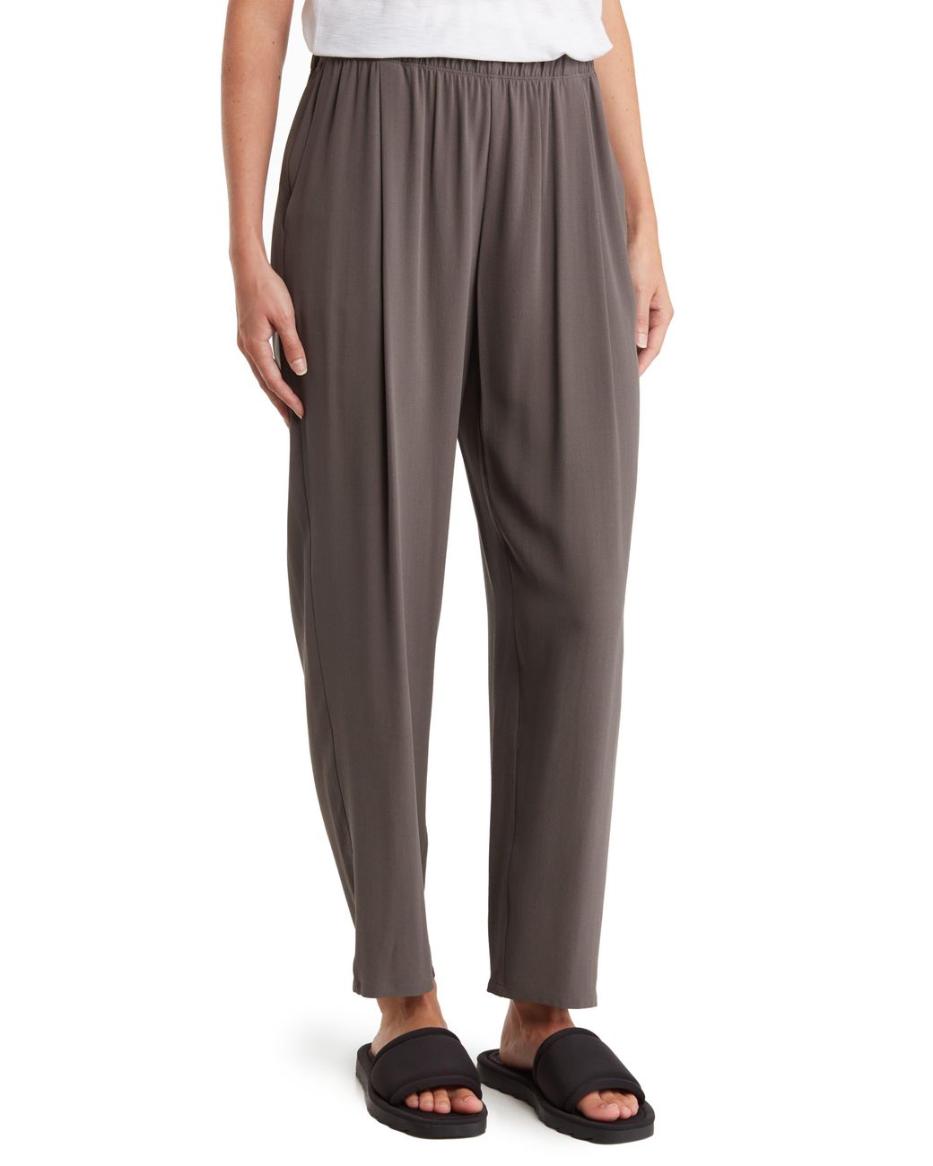 Eileen Fisher Tapered Ankle Silk Pants in Gray | Lyst