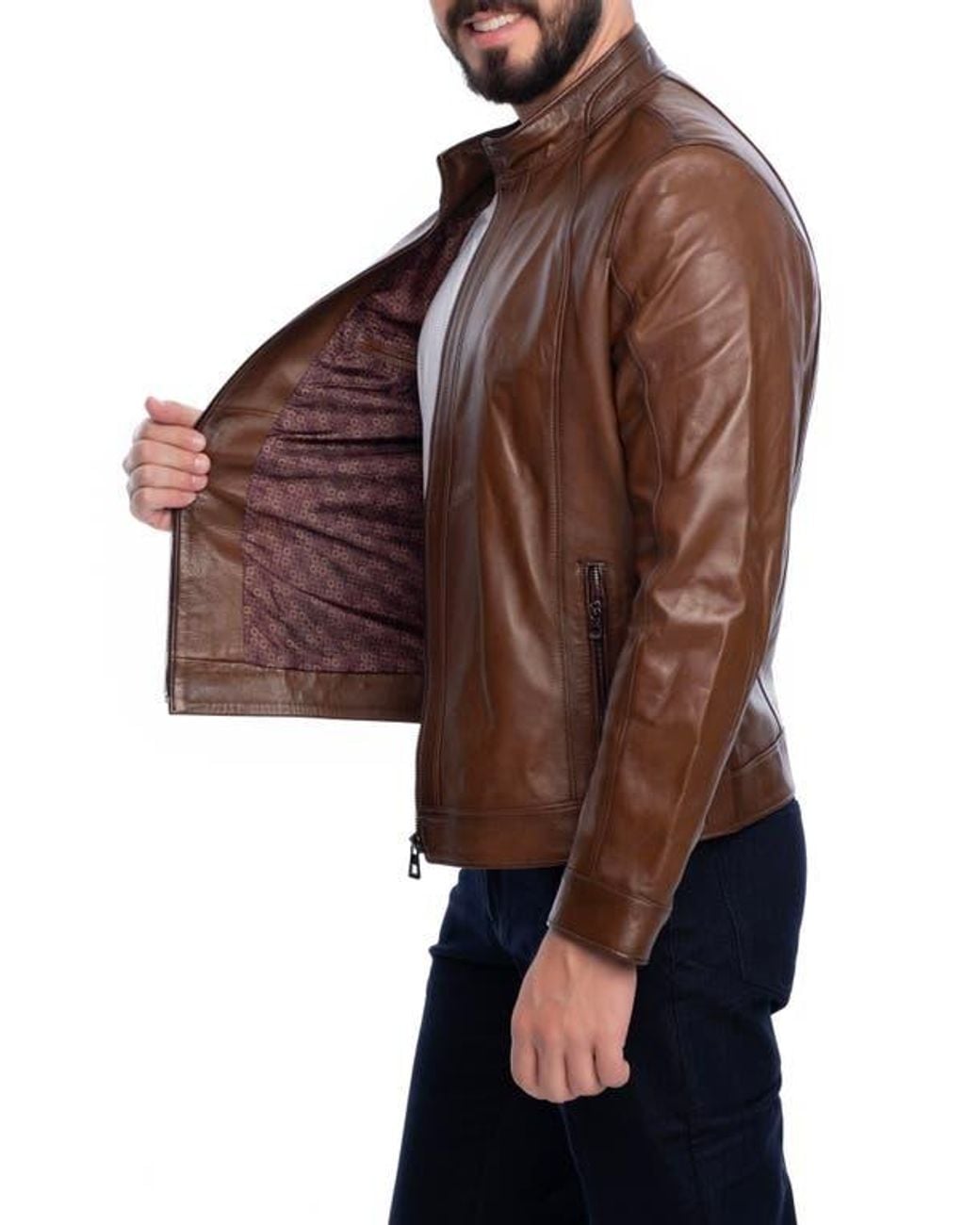 VELLAPAIS Brown Smooth Leather Jacket for men