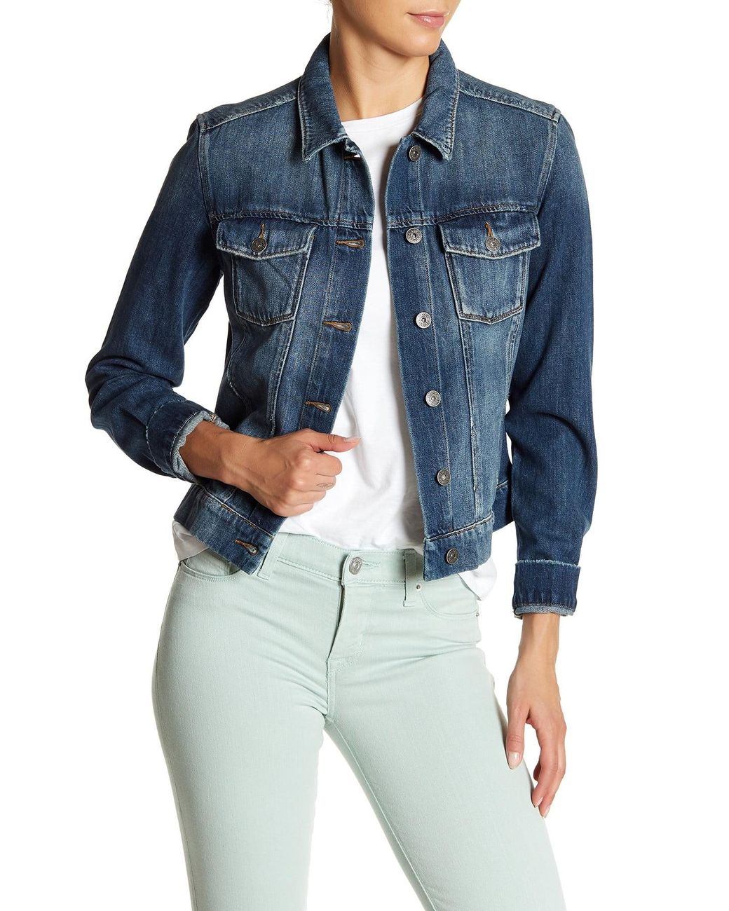 PAIGE Aveline Distressed Denim Jacket in Blue | Lyst