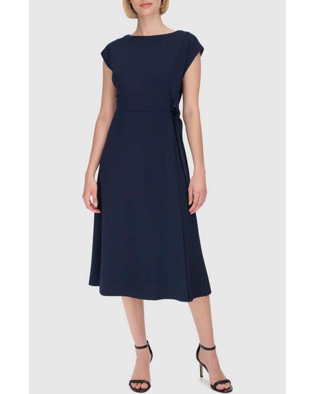 calvin klein pleated dress Calvin Klein Women's Crew Neck Flutter Sleeve Solid Pleated Tie Waist Dress