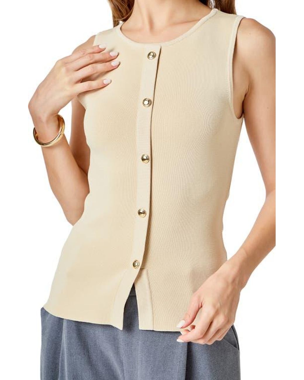 Endless Rose Natural Knit Button-Up Vest