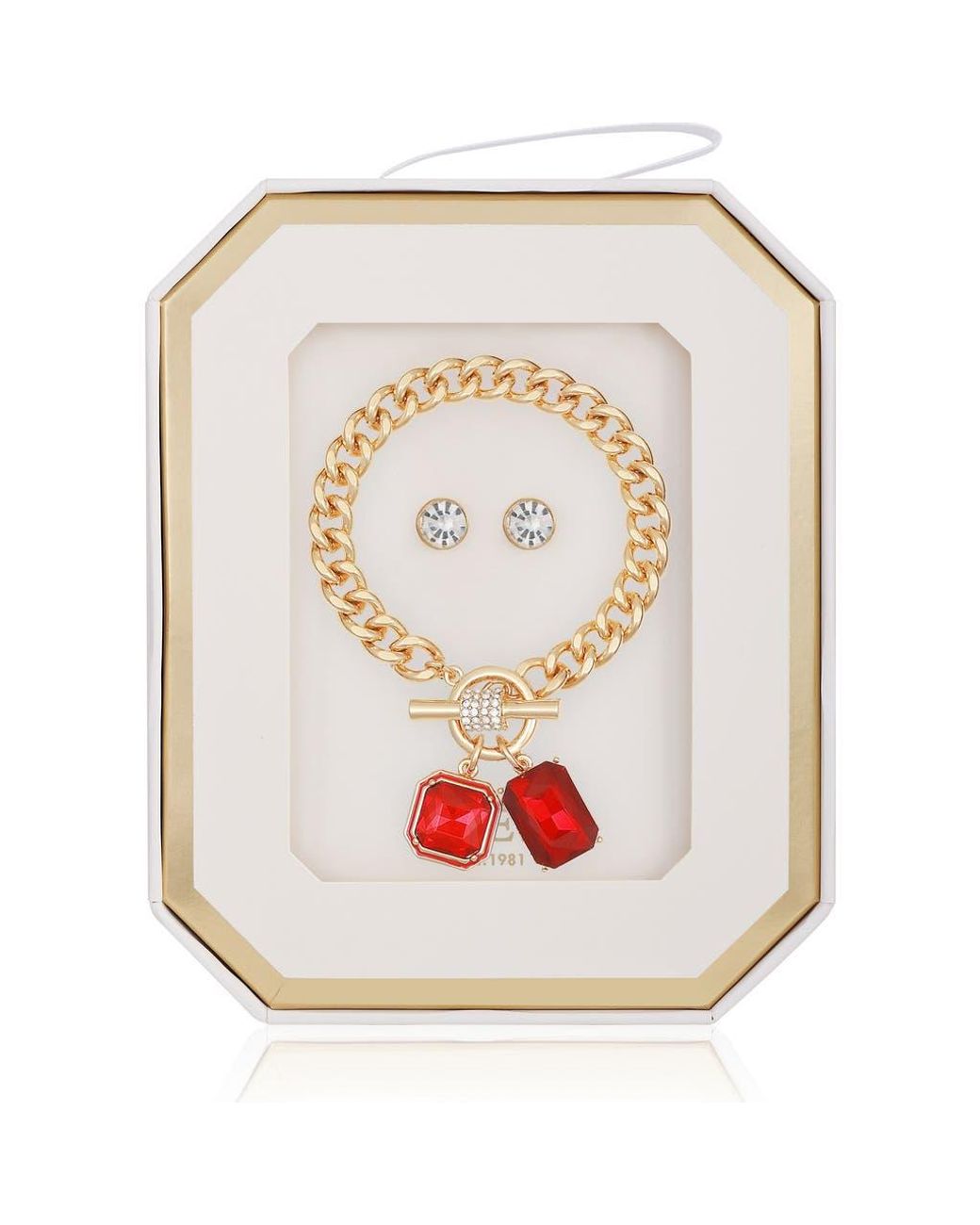 Guess White Toggle Bracelet & Stud Earrings Set