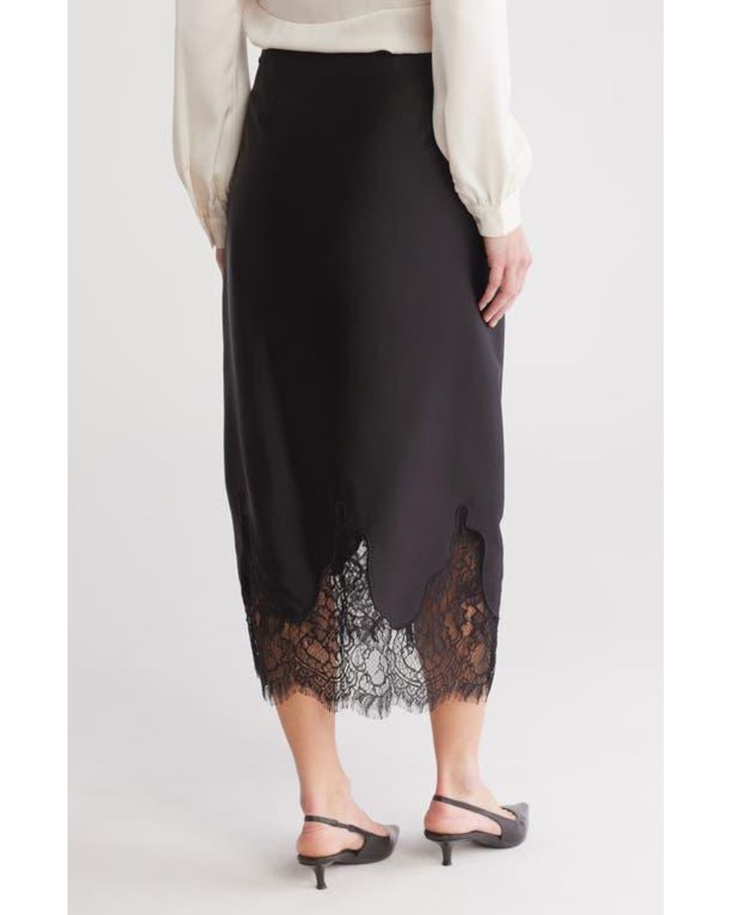Wayf Lace Inset Satin Slip Skirt in Black | Lyst Wayf Lace Inset Satin Slip Skirt in Black | Lyst
